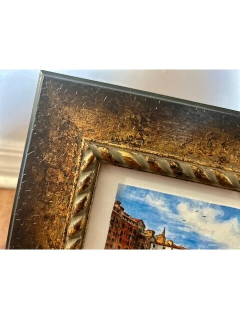 Vintage Gold-Toned Picture Frame with Ponte Vecchio Bridge Print Florence, Italy